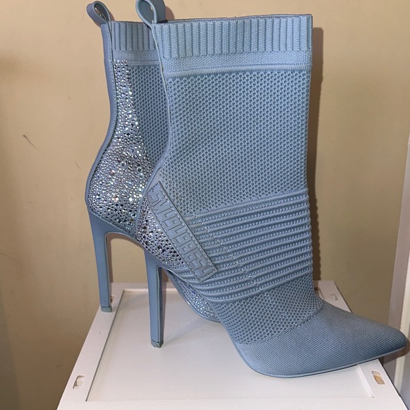 Steve Madden Blue Knit Studded Heeled Boots - Picture 3 of 5